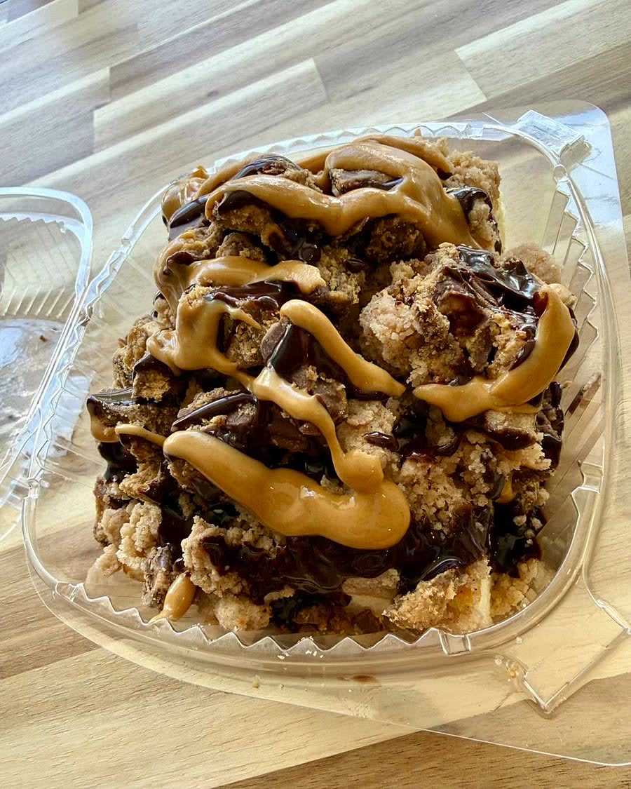 Gluten-free chocolate peanut butter cup crumb cake